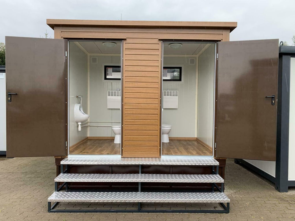 Contentor sanitário duplo com tanque de resíduos.